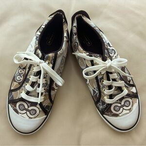 Coach New Women's Tan and Cream Patterned Sneakers